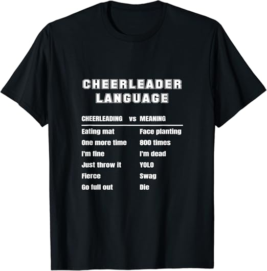 Funny Cheerleader Language Cheerleading Slang Meaning Cheer TShirt Amazon.co.uk Clothing